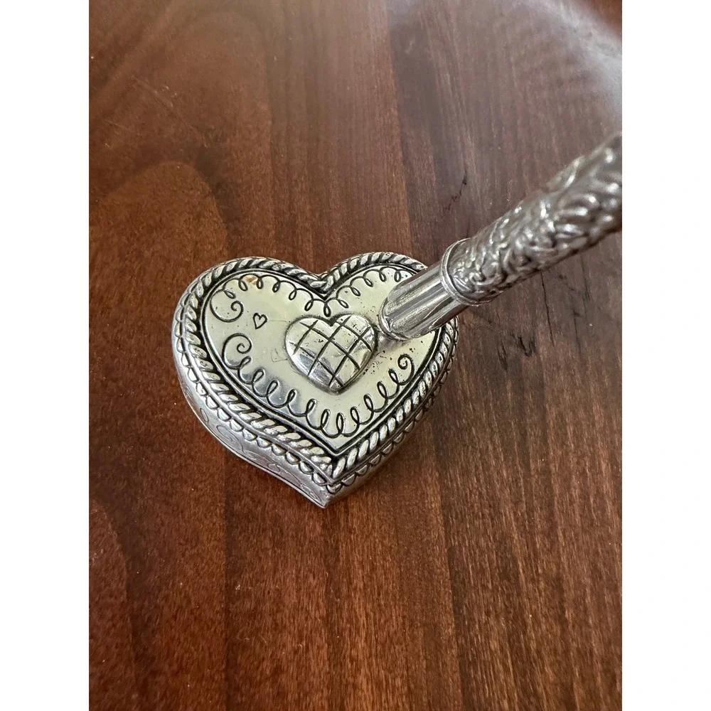 Retired Brighton Heart Desk Pen Set Silver Tone Filigree Scroll Weighted Base